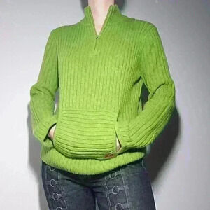 Vintage 90s / Y2K apple green knit acrylic high neck quarter zip-up  sweater